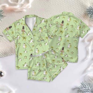 Princess and Frog Pajamas - Tiana Inspired Sleepwear - Short Sleeve Button Down PJ Set - Cute Summer Loungewear - Green Fairy Tale