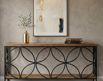 Industrial Console Table: Rustic Wood Metal Sofa Table with Storage Shelf