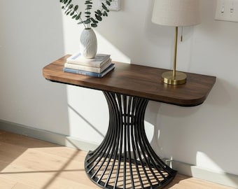 Industrial Console Table: Rustic Brown Entryway, Narrow Sofa Accent Table Geometric Base