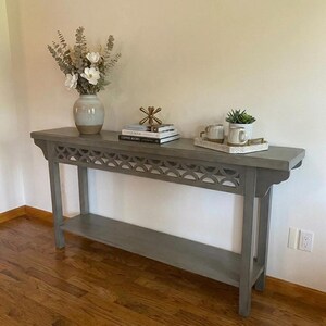 Farmhouse Console Table: Gray Wood Entryway Sofa Table, Narrow Hallway Accent Furniture