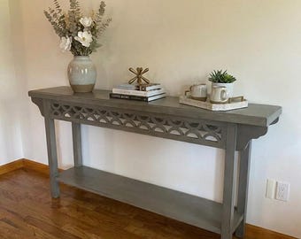 Farmhouse Console Table: Gray Wood Entryway Sofa Table, Narrow Hallway Accent Furniture