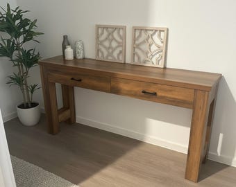 Mesa consola estilo granja con cajones – Mesa auxiliar rústica de color marrón claro para recibidor o sofá