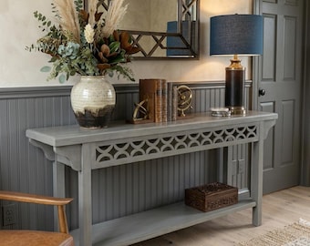 Farmhouse Console Table Long Entryway Sofa Table Narrow Hallway Table Wood Accent Furniture Gray Storage Display