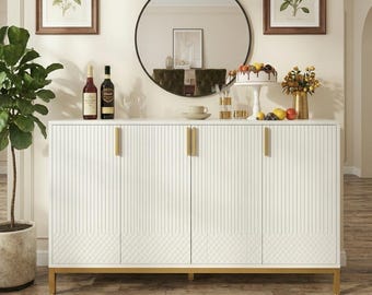 Luxury Buffet Cabinet White Gold Sideboard Storage Coffee Bar Console Four Door Organizer