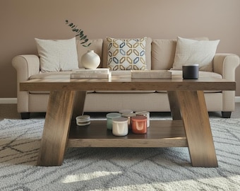 Mesa de centro rústica de estilo granja con estante de almacenamiento – Muebles de madera para sala de estar