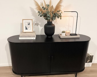 Black Sideboard Cabinet Sliding Door Storage Console Coffee Bar Accent Table Shelves