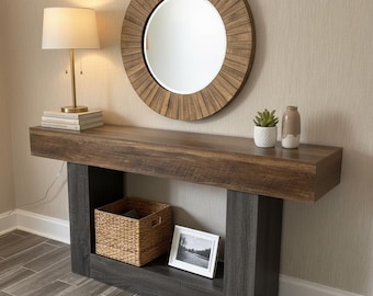 Farmhouse Console Table: Narrow Entryway Sofa Table, Two Tier Wood Furniture