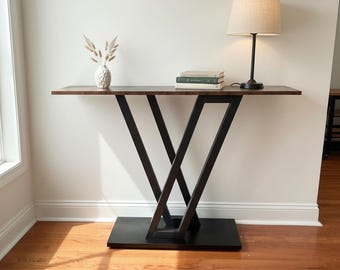 Industrial Narrow Console Table Entryway Sofa Table Rustic Wood Metal Frame Storage Shelf