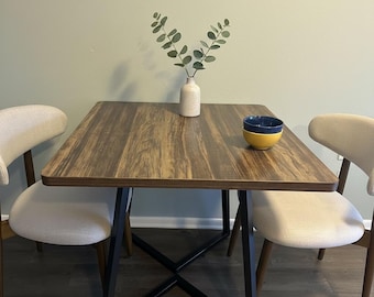 Industrial Rustic Dining Table for 2: Compact Metal Frame Kitchen Table