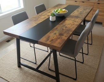 Industrial Rustic Dining Table Large Rectangular Kitchen Desk Metal Frame Wood Furniture Seating Eight