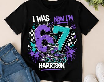 Personalized RollerBlades Birthday Shirt for Boys, I Was 6 Now I’m 7 Shirt, Custom Sports Birthday Tee, Roller Skate Birthday Gift
