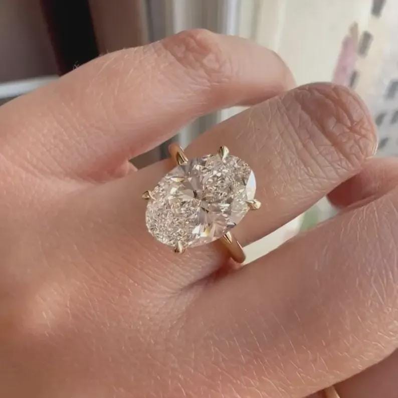 5 CT Oval Cut Moissanite Engagement Ring, 14K Yellow Gold Solitaire ...