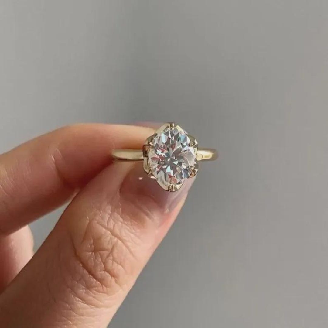 3 CT Oval Cut Moissanite Solitaire Engagement Ring, 18K Yellow Gold ...