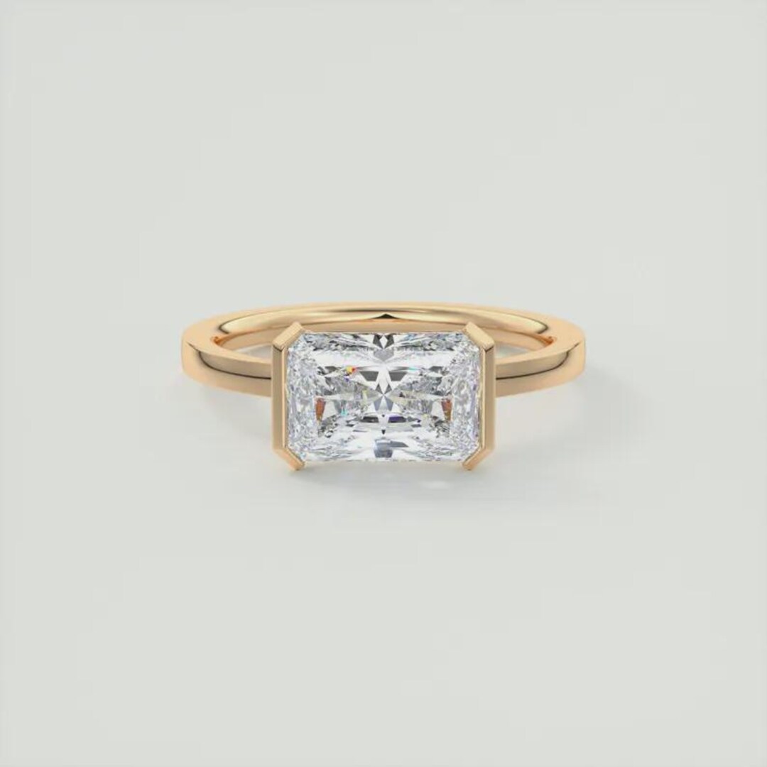 East West Half Bezel Setting Ring, 2ct Radiant Cut Moissanite ...