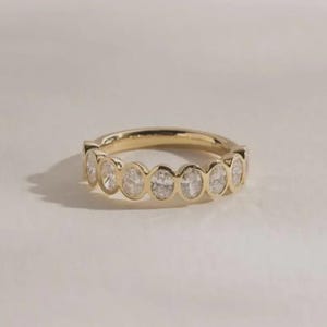 2.3 CT Bezel Set Oval Cut Moissanite Eternity Band, 14K Yellow Gold Wedding Ring, Stackable Anniversary Band for Women