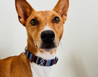 Colorful striped ethnic-style dog collar, adjustable, with click closure