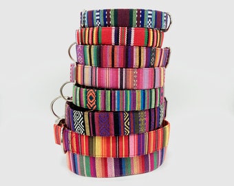 Alu-Schnalle * Farbenfrohes Streifen Hundehalsband Boho Ethno, bunt, verstellbar + Klickverschluss