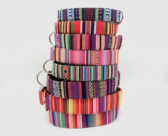 Alu-Schnalle * Farbenfrohes Streifen Hundehalsband Boho Ethno, bunt, verstellbar + Klickverschluss