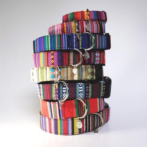 Collare per cani a righe colorate in stile etnico, regolabile, con chiusura a scatto, vivace, boho hippie messicano, regolabile