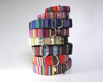 Farbenfrohes Streifen Hundehalsband Ethno, verstellbar, Klickverschluss, bunt, Boho Hippie Mexiko, verstellbar