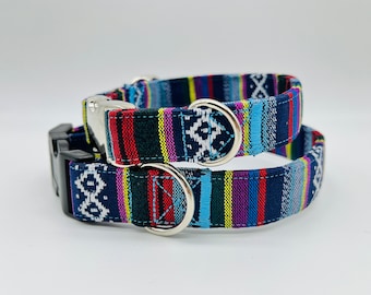 Farbenfrohes Streifen Hundehalsband Ethno, verstellbar, Klickverschluss
