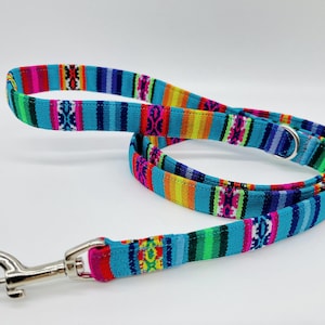 Colorful PERU striped dog leash, ethnic/Mexican/boho, 3-way adjustable leash or city leash, blue turquoise image 4