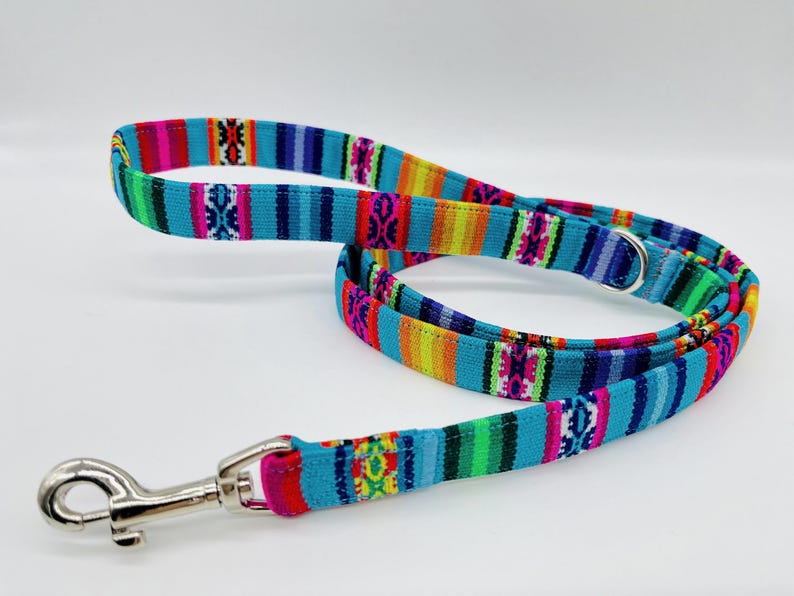 Colorful PERU striped dog leash, ethnic/Mexican/boho, 3-way adjustable leash or city leash, blue turquoise image 4