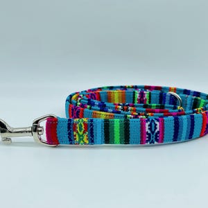 Colorful PERU striped dog leash, ethnic/Mexican/boho, 3-way adjustable leash or city leash, blue turquoise image 5
