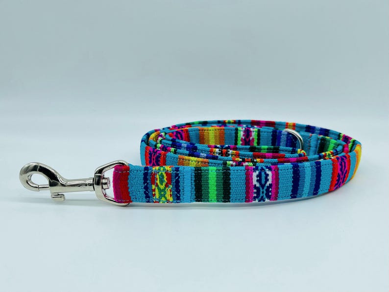 Colorful PERU striped dog leash, ethnic/Mexican/boho, 3-way adjustable leash or city leash, blue turquoise image 5