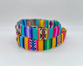 Alu-Schnalle * Farbenfrohes Streifen Hundehalsband Peru Ethno, verstellbar, Klickverschluss