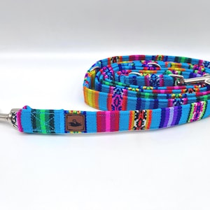 Colorful PERU striped dog leash, ethnic/Mexican/boho, 3-way adjustable leash or city leash, blue turquoise image 1