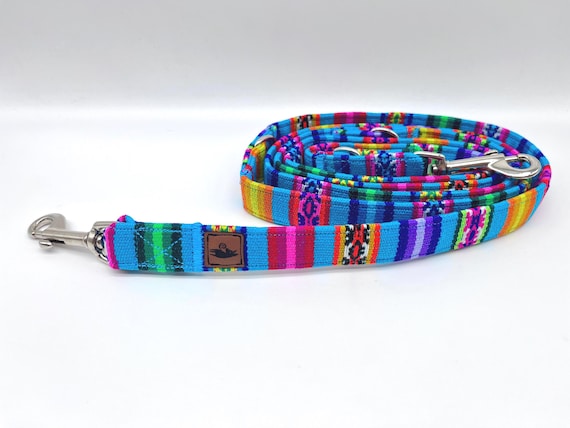 Farbenfrohe Hundeleine PERU Streifen, Ethno/Mexiko/Boho, 3fach verstellbare Leine oder Cityleine, blau türkis