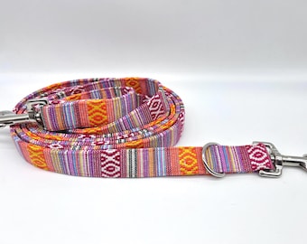 Colorful dog leash, striped, ethnic/Mexican/boho, 3-way adjustable leash or city leash