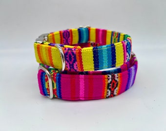 Alu-Schnalle * Farbenfrohes Streifen Hundehalsband Peru Ethno, verstellbar, Klickverschluss