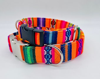 Farbenfrohes Streifen Hundehalsband PERU Ethno, verstellbar, Klickverschluss * orange