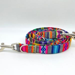 Colorful PERU striped dog leash, ethnic/Mexican/boho style, 3-way adjustable leash or city leash, grey image 2