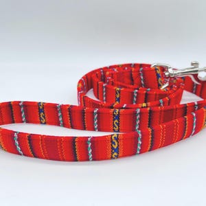 Colorful PERU striped dog leash, ethnic/Mexican/boho style, 3-way adjustable leash or city leash, red-orange image 2