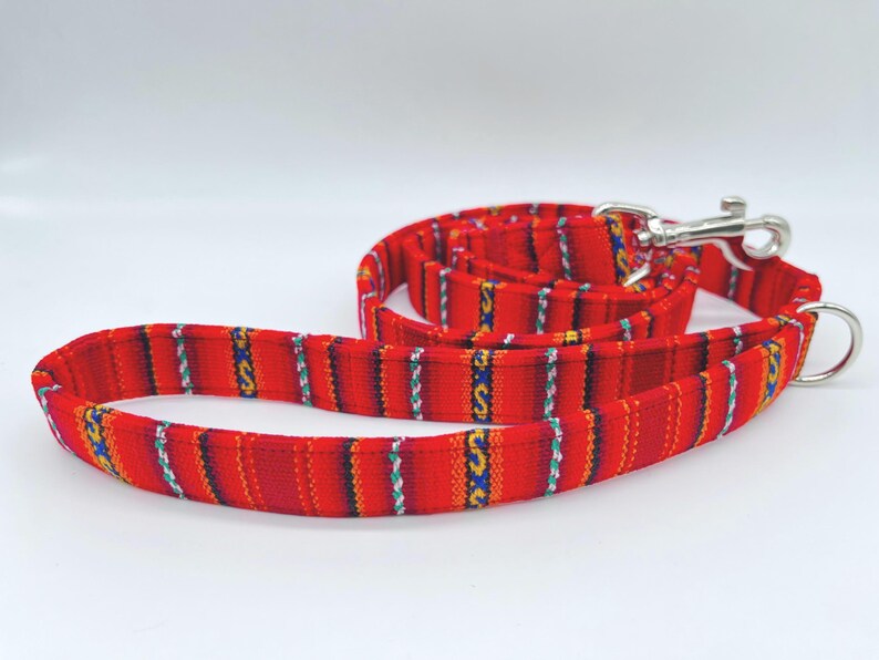 Colorful PERU striped dog leash, ethnic/Mexican/boho style, 3-way adjustable leash or city leash, red-orange image 2