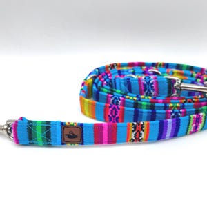 Colorful PERU striped dog leash, ethnic/Mexican/boho, 3-way adjustable leash or city leash, blue turquoise image 2