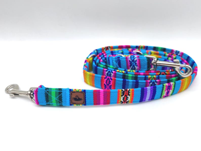 Colorful PERU striped dog leash, ethnic/Mexican/boho, 3-way adjustable leash or city leash, blue turquoise image 2