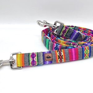 Colorful PERU striped dog leash, ethnic/Mexican/boho style, 3-way adjustable leash or city leash, grey image 1