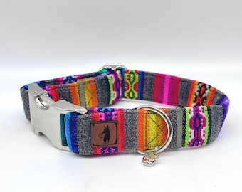 Colorful striped dog collar PERU Ethno, adjustable, click closure * grey