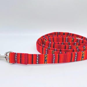 Colorful PERU striped dog leash, ethnic/Mexican/boho style, 3-way adjustable leash or city leash, red-orange image 1