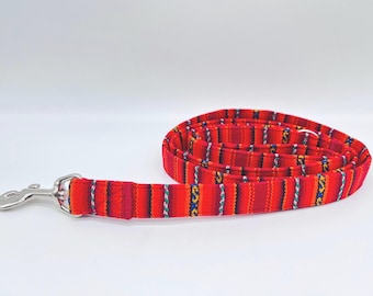 Colorful PERU striped dog leash, ethnic/Mexican/boho style, 3-way adjustable leash or city leash, red-orange