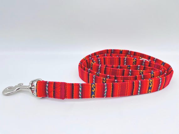 Farbenfrohe Hundeleine PERU Streifen, Ethno/Mexiko/Boho, 3fach verstellbare Leine oder Cityleine rot-orange