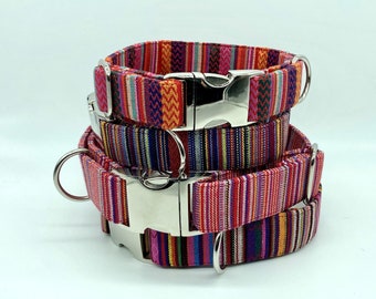 Alu-Schnalle * Farbenfrohes Streifen Hundehalsband Ethno, verstellbar, Klickverschluss