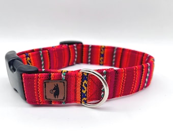 Colorful striped dog collar PERU Ethno, adjustable, click closure red/orange