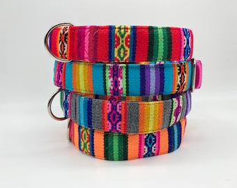 Alu-Schnalle * Farbenfrohes Streifen Hundehalsband Peru Ethno, verstellbar, Klickverschluss