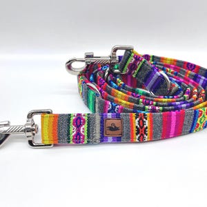Colorful PERU striped dog leash, ethnic/Mexican/boho style, 3-way adjustable leash or city leash, grey image 6