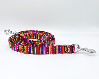 Colorful dog leash PERU stripes, ethnic/Mexican/boho, 3-way adjustable leash or city leash